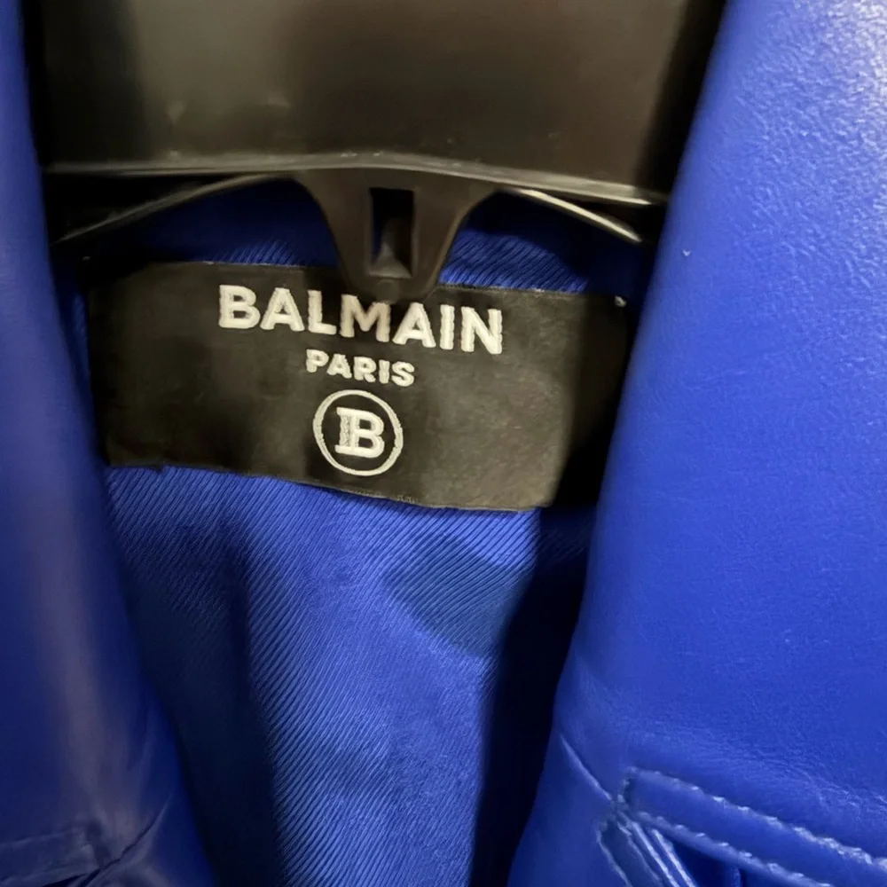 Balmain Royal Blue Leather Jacket with Gold Details - Picture 4 of 8